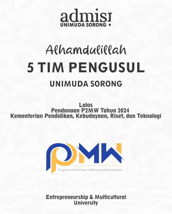 Alhamdulillah 5 TIM Pengusul UNIMUDA Sorong Lolos Pendanaan Program Pembinaan Mahasiswa Wirausaha (P2MW) Tahun 2024, Kementerian Pendidikan, Kebudayaan, Riset, dan Teknologi