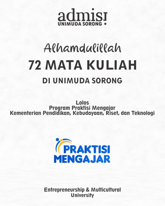 Alhamdulillah 72 Mata Kuliah di UNIMUDA Sorong Lolos Program Praktisi Mengajar, Kementerian Pendidikan, Kebudayaan, Riset, dan Teknologi Tahun 2024