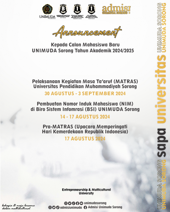 PENGUMUMAN Kepada Calon Mahasiswa Baru UNIMUDA Sorong