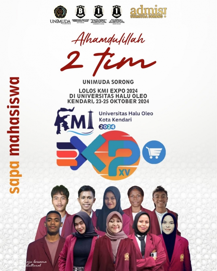 SAPA MAHASISWA kali ini datang dari Mahasiswa Berprestasi 2 TIM UNIMUDA SORONG, Lolos KMI EXPO TAHUN 2024