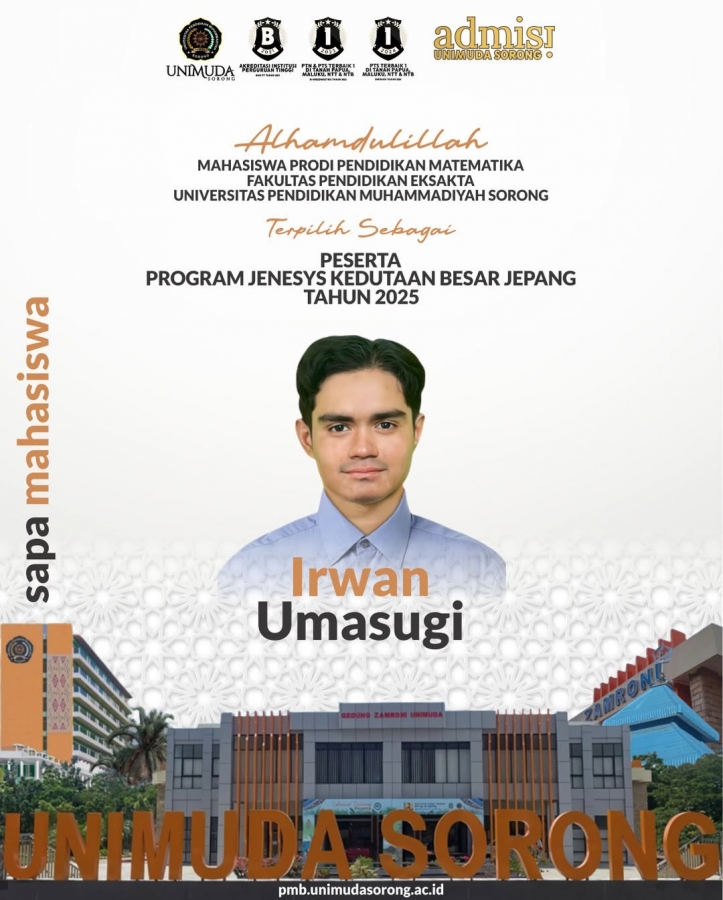 SAPA MAHASISWA kali ini datang dari Mahasiswa Berprestasi Program Studi Pendidikan Matematika (IRWAN UMASUGI)