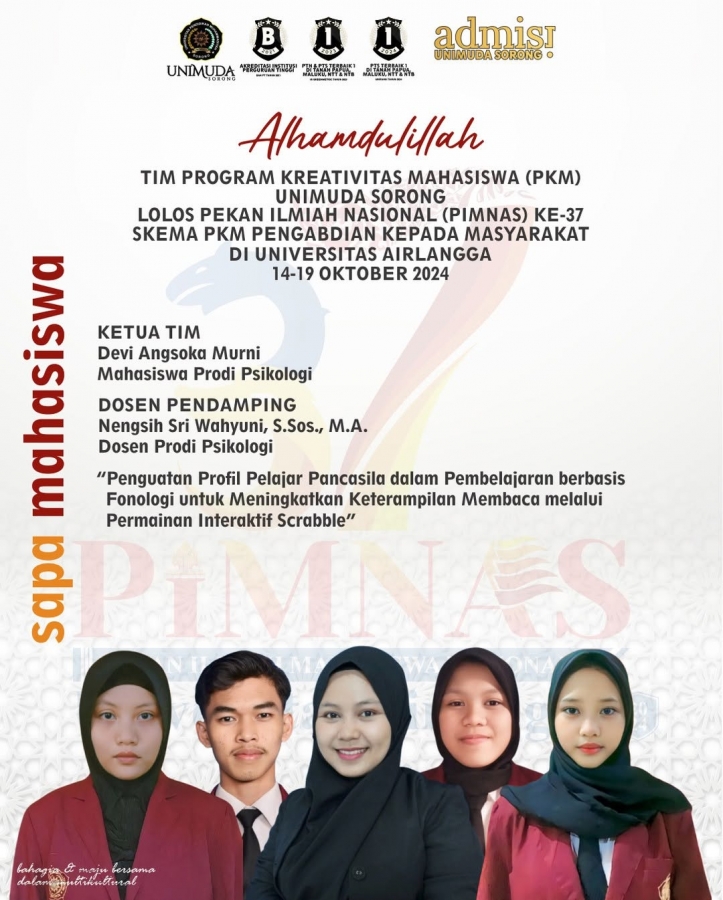 SAPA MAHASISWA kali ini datang dari Mahasiswa Berprestasi TIM PKM UNIMUDA Sorong, Lolos PIMNAS ke-37, Skema PKM Pengabdian Kepada Masyarakat