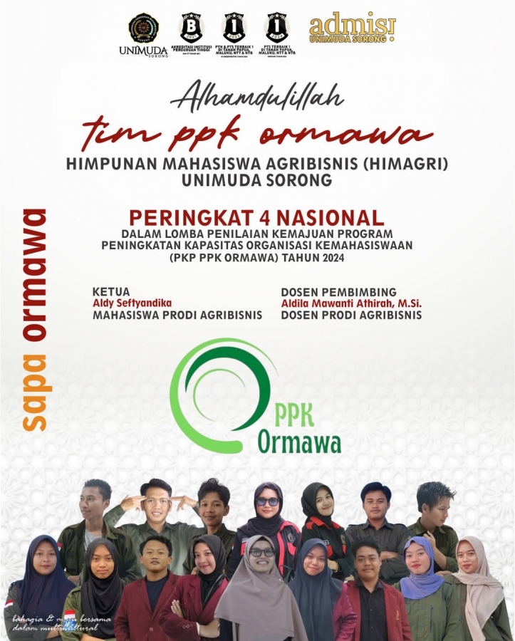 SAPA ORMAWA kali ini datang dari ORMAWA Berprestasi, HIMPUNAN MAHASISWA AGRIBISNIS (HIMAGRI) UNIMUDA Sorong, MERAIH PERINGKAT 4 NASIONAL
