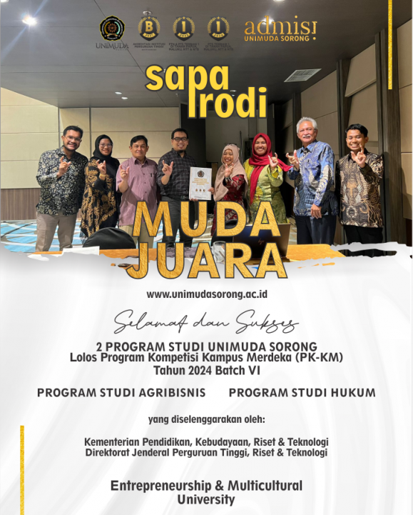 Sapa Prodi kali ini datang dari 2 Program Studi Berprestasi yakni Program Studi Agribisnis UNIMUDA Sorong dan Program Studi Hukum UNIMUDA Sorong