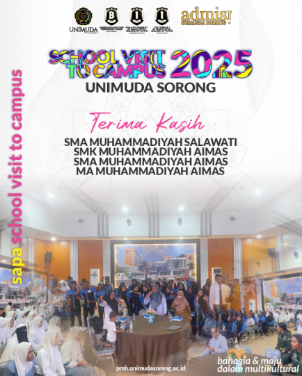 SAPA SCHOOL VISIT TO CAMPUS UNIMUDA SORONG kali ini datang dari SMA MUHAMMADIYAH SALAWATI, SMK MUHAMMADIYAH AIMAS, SMA MUHAMMADIYAH AIMAS, dan MA MUHAMMADIYAH AIMAS