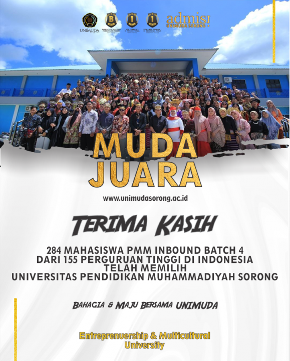Terima Kasih 284 Mahasiswa PMM INBOUND PMM BATCH 4 dari 155 Perguruan Tinggi di Indonesia Telah Memilih UNIMUDA Sorong