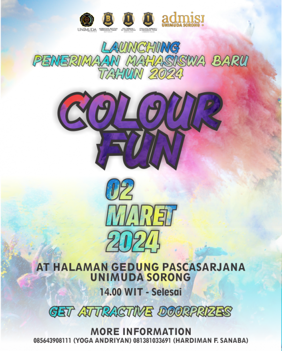 Yuk Sobat Muda, Ikuti Kemeriahan LAUNCHING PENERIMAAN MAHASISWA BARU TAHUN 2024, (COLOUR FUN UNIMUDA SORONG)